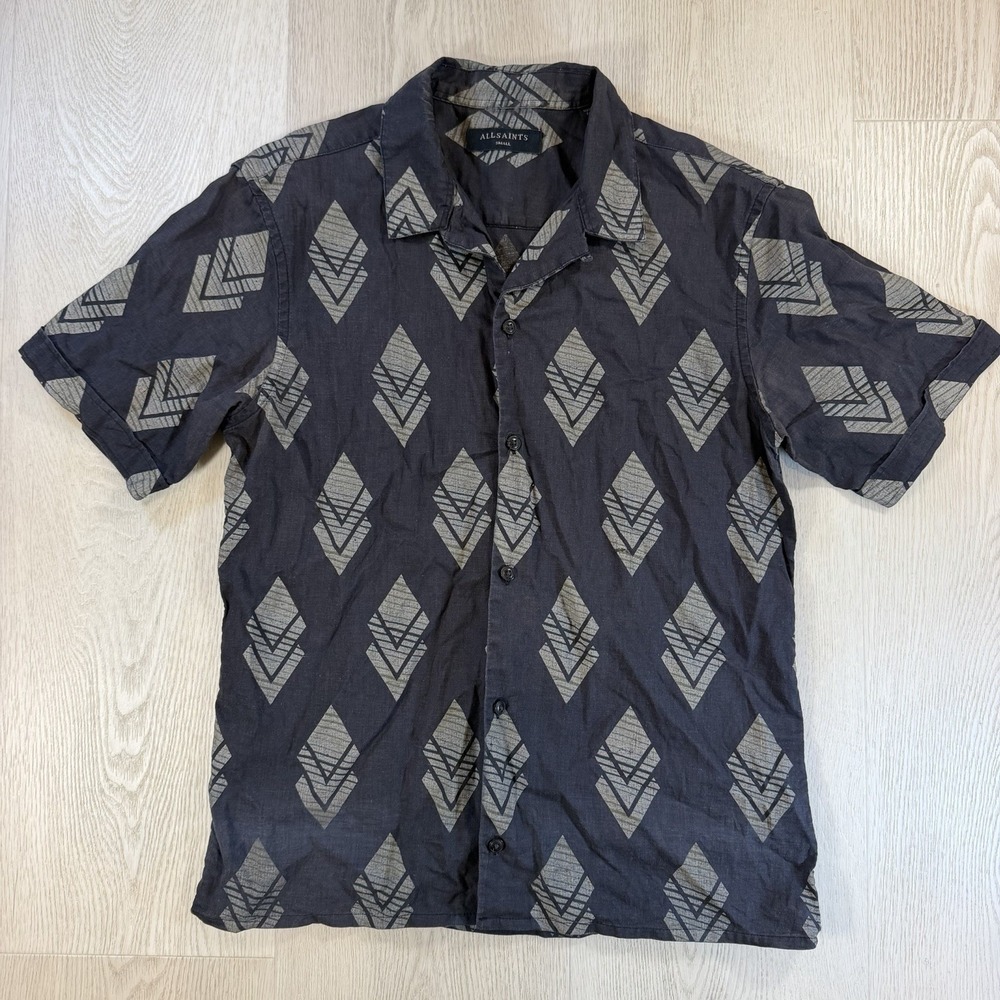 ALL SAINTS Black Short Sleeve Murzik SS Button Down Shirt Sz S